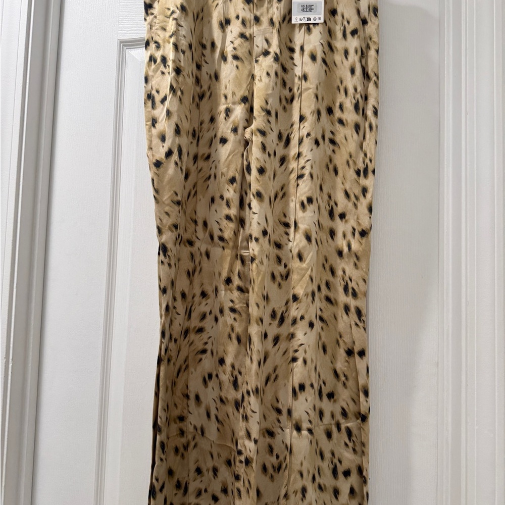 Zara Leopard Print Flare Pants - Black and Tan